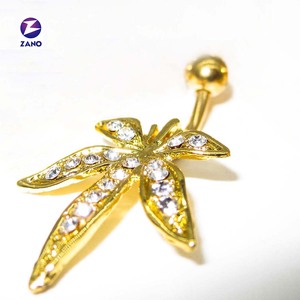 Anneau de piercing pour nombril d'enfant en acier inoxydable de qualité médicale, zircon cristallin, sans nickel, plaqué or, feuilles d'érable - Product Image 3