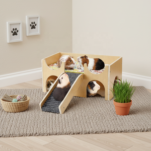 Accessoires de cachette Meubles pour animaux de compagnie en bois multifonctionnels Hamac pour cobayes Maison pour hamster à 2 niveaux <span class=keywords><strong>Lit</strong></span> Escaliers - Product Image 2