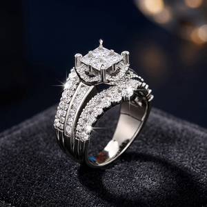 KIVORA'S Princess Cut moissanite Cluster <b>Ring</b> <b>Set</b> <b>Gold</b> Plated Copper Women <b>Rings</b> for Party Wedding Gift - Product Image 3