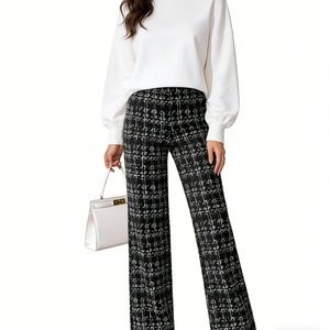 <span class=keywords><strong>Pantalon</strong></span> évasé taille haute à carreaux pour <span class=keywords><strong>femme</strong></span> - <span class=keywords><strong>Pantalon</strong></span> large imprimé tweed Vêtements pour femmes Sehe Fashion - Product Image 3