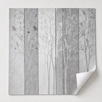 Papier peint mural personnalisé en toile huilée, motif arbre botanique en béton gris et art linéaire blanc, pour salon et chambre à coucher