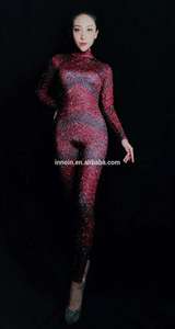 Combinaison de danse avec strass pour filles, vêtement de fête Sexy, rouge et extensible, costume nu pour adulte - Product Image 2