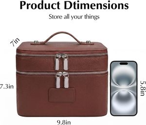 Travel Makeup Vanity <b>Case</b> with Brush Holder and Handle Waterproof PU Leather Cosmetic Organizer Bag Cosmetic Bag - Product Image 2
