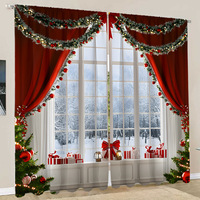 2 Cortinas Opacas Modernas de Estilo Europeo con Estampado Navideño 3D, de Terylene de Alta Opacidad, con Barra para Colgar