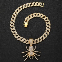 Chaîne cubaine glacée avec alliage Hip Hop et pendentif araignée en or avec strass Bling Collier ras du cou