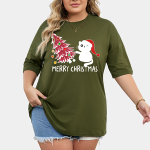 Fornitore all'ingrosso di natale serie magliette stampate in cotone larghe toppe europa America taglie forti per tutte le stagioni t-shirt da <span class=keywords><strong>donna</strong></span> - Product Image 4