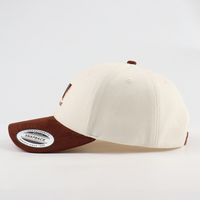 Casquettes de baseball snapback en coton bicolore beige à 6 panneaux avec visière en faux daim et boucle à pression métallique, broderie personnalisée, vente en gros