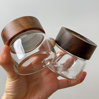 Pot en verre borosilicate avec couvercle en bois d'acacia, grande ouverture, 3,5g, 500ml, 350ml