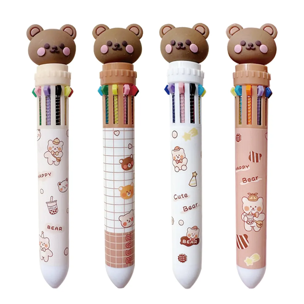 2023 Cheap Creative Cute Little Bear 10 In 1 Multicolor Pen 10 Colors Pen The Bear Full Color Ball Pen