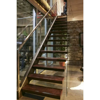 Escalier flottant design fantaisie limon en acier intégré bande de roulement en verre trempé escalier droit avec garde-corps