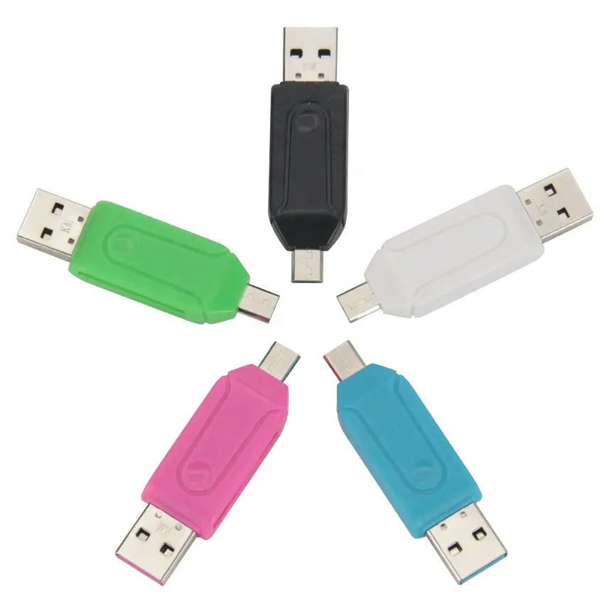 5 Colors 2 in 1 USB OTG Card Reader Universal Micro USB OTG TF/SD Card Reader Phone Extension Headers Micro USB OTG Adapter