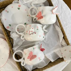 Productos de Venta Caliente, Juego de Taza y Platillo de Café de Cerámica Hechos a Mano, Productos para el Hogar Más Vendidos, Tazas de Cerámica con Mariposas 3D Irregulares - Product Image 2