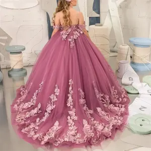 Elegante Applique Mouwloze Bloem Meisje Jurk Voor Bruiloft Tule Gezwollen Verjaardagsfeestje Kinderen Fotoshoot Baljurk Prom Wear - Product Image 3