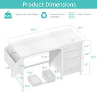 Bureau de bureau à domicile de 47 pouces avec armoire de rangement Bureau d'ordinateur en bois blanc avec tiroirs de rangement pour petits espaces