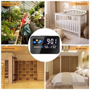 Station météo numérique de bureau, horloge d'alarme LCD en plastique, calendrier, température intérieure, humidité, commande vocale, rétroéclairage, chambre de bébé - Product Image 6