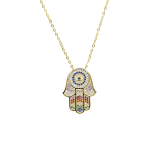 Promozione micro pavimenta cz placcato oro arcobaleno di colore fortunato dei monili turco dell'occhio diabolico della mano di hamsa pendente della <span class=keywords><strong>collana</strong></span> - Product Image 3