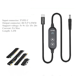 <span class=keywords><strong>C</strong></span>âble d'alimentation tressé USB-<span class=keywords><strong>C</strong></span> vers DC 100W avec mémoire de tension et 8 embouts DC pour ordinateurs portables, routeurs, <span class=keywords><strong>c</strong></span>âble USB-<span class=keywords><strong>C</strong></span> PD avec embouts adaptateurs DC - Product Image 3