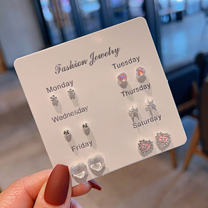 Ensemble de boucles d'oreilles tendance, 6 paires, design cœur, nœud, étoile, cadeau pour femme, acier inoxydable - Product Image 3