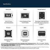 Venta Directa de Fábrica, Microsoft Surface Pro de 13 Pulgadas (12.ª Generación), Portátil 2 en 1, Snapdragon X2 Plus, 16 GB, 512 GB, Platino