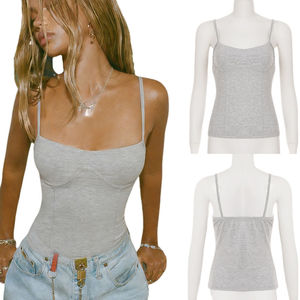 เสื้อครอปท็อปถักนิตติ้งสำหรับผู้หญิงปี 2025 พร้อมโลโก้ด้านหน้าแบบกำหนดเอง - เสื้อกล้ามออกกำลังกายแบบแห้งเร็ว ระบายอากาศได้ดี เซ็กซี่ บริการ OEM - Product Image 1