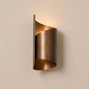 Curved Brass Wall Sconce with Sculptural Scroll Shade <b>Mid</b> <b>Century</b> Indirect Wall <b>Lamp</b> Elegant Modern Decorative Lighting Fixture - Product Image 4