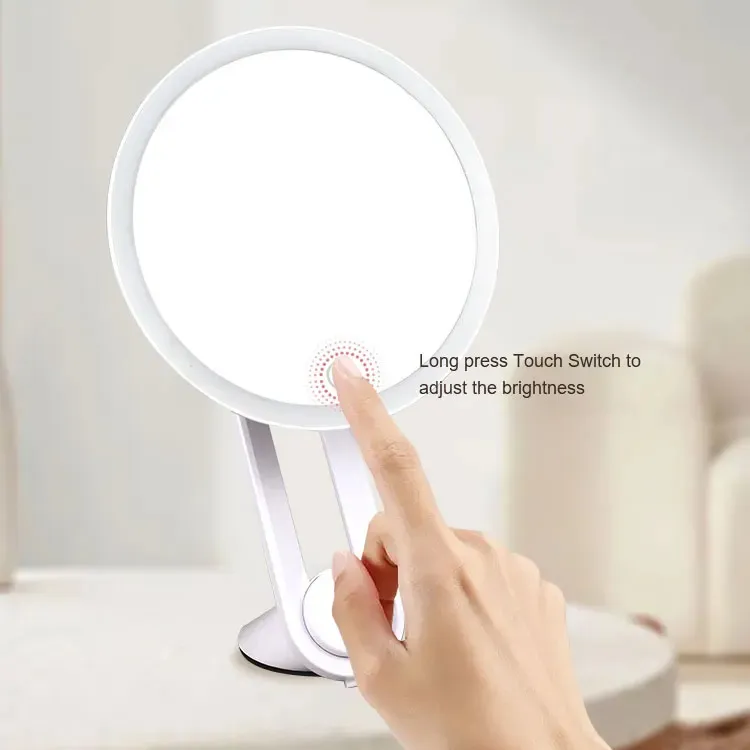 مرآة مكياج فردية محمولة بإضاءة ليد 360 درجة مرآة تزيين صغيرة مزودة بأضواء ليد
