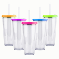 Gobelet isotherme double paroi en plastique sans BPA, personnalisé, 500 ml (17 oz), réutilisable, pour smoothies et boba, avec couvercle en silicone et bouchon.