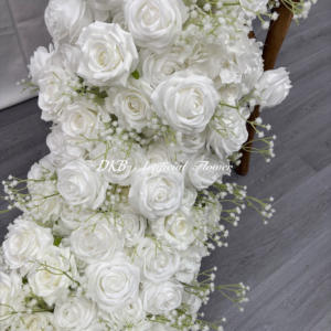 بيع بالجملة عدائين زهور اصطناعية عالية الجودة عداء ممر زهور بيضاء ديكور صف زفاف عيد الحب الاصطناعي - Product Image 3