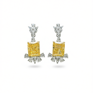 Boucles d'oreilles pendantes en forme de fleur avec diamant jaune pour femme, bijoux de fête classiques, en alliage, serti griffe, coupe coussin - Product Image 1