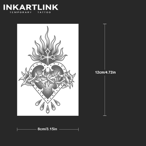 Autocollant de <span class=keywords><strong>tatouage</strong></span> personnalisé Cœur Sacré, motif Épine et Flamme Gothique, semi-permanent 15 jours, art corporel pour bras et poitrine, vente en gros - Product Image 3