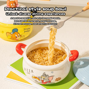 Tazón de cerámica ecológico de 1100 ml de <span class=keywords><strong>Tom</strong></span> y <span class=keywords><strong>Jerry</strong></span> con tapa y asa, viene con caja de regalo, ideal para regalar, uso doméstico - Product Image 5