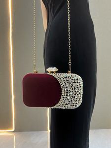 Grande pochette pour femme en velours, sac de soirée, sac à bandoulière, sac à chaîne détachable, sac de fête élégant, sac à main en strass - Product Image 3