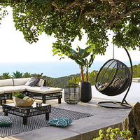 Fauteuil suspendu en rotin PE tressé, structure rustique antirouille pour villa, club de plage, terrasse, pelouse, jardin