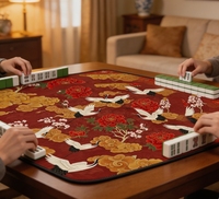 Tapis de Mahjong pliable de luxe style chinois rouge et or pour 4 joueurs, antidérapant en caoutchouc, carré