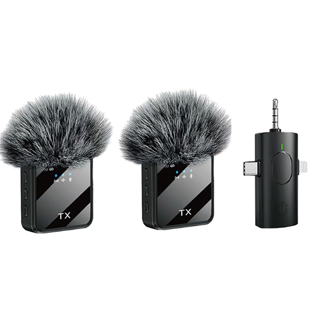 Wireless Lapel Mini Mic Connector 3 in 1 Hands Free Reporting Wireless Lavalier Microphone for Mobile Phone Tiktok Youtube