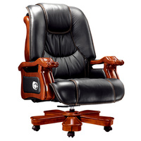 Chaise de direction en bois sculpté A8049 avec dossier rembourré noir pour bureaux classiques