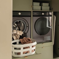 Ensemble d'armoires sur mesure en promotion : Meuble de buanderie haut de gamme avec panier pour machine à laver