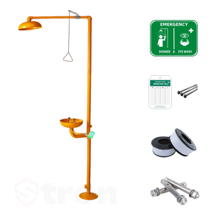 Estación de <span class=keywords><strong>Lavaojos</strong></span> y Lavaespaldas Industrial de Emergencia, Resistente a la Corrosión, Color Amarillo - Product Image 4