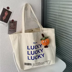 Natural Cotton <b>Large</b> <b>Canvas</b> Tote <b>Bag</b> with Custom Logo Printing Pattern Type Letter for Shopping - Product Image 2