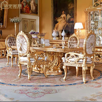 Table à manger longue en bois massif sculpté de style français, ensemble de salle à manger de luxe royal