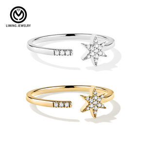 AR060 Schlichte 925 Sterling Silber Rhodium/Gold Plattierte Mikro-Pavé Zirkon Sechszackiger Stern Fingerringe für Frauen Verlobungsgeschenke - Product Image 1