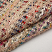 Tissu en tweed croisé épais 100 % polyester respirant, brodé de paillettes multicolores et de dentelle tissée, pour robes de filles et femmes