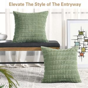 Housses de <span class=keywords><strong>coussin</strong></span> décoratives en velours côtelé doux rayé carré housses de <span class=keywords><strong>coussin</strong></span> ferme moderne décor à la maison pour canapé-lit de printemps - Product Image 4
