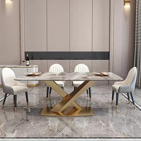 Ensemble de salle à manger designs rectangle ensemble de table à manger 6 chaises en acier inoxydable table à manger rectangulaire