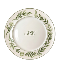 Assiettes en céramique vertes à motifs radiaux peintes à la main, directement de l'usine, vaisselle en porcelaine personnalisable pour mariage et fête de jardin