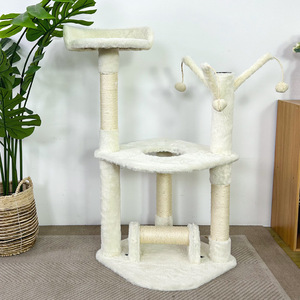 ต้นไม้แมวสองชั้นพร้อมเสาทำจากไซซอลและของเล่นแขวนสำหรับแมวในบ้าน - Product Image 4