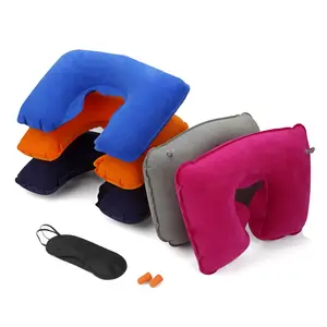 Hot Selling 3 in1 Travel Set Inflatable Neck Air Cushion Pillow + eye mask + 2 Ear Plug Comfortable business trip#SJT