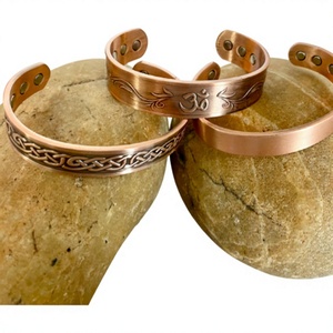 Traditional Ayurvedic Stamped Om Solid Copper <b>Bracelet</b> <b>Stack</b> Fashionable Metal Jewelry Exquisite Design - Product Image 1