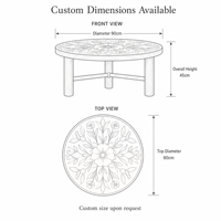 Table basse ronde en bois avec incrustation en marqueterie, pieds en bois massif, mobile, taille personnalisée, fabrication OEM ODM
