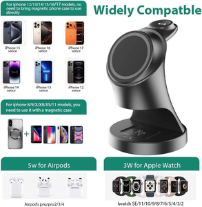 Base de Carga Inalámbrica Magnética 3 en 1, Estación de Carga Rápida de 18 W, Base de Viaje Plegable, Diseño de Abrazadera Vertical, Adaptador de CA de 110 V - Product Image 6